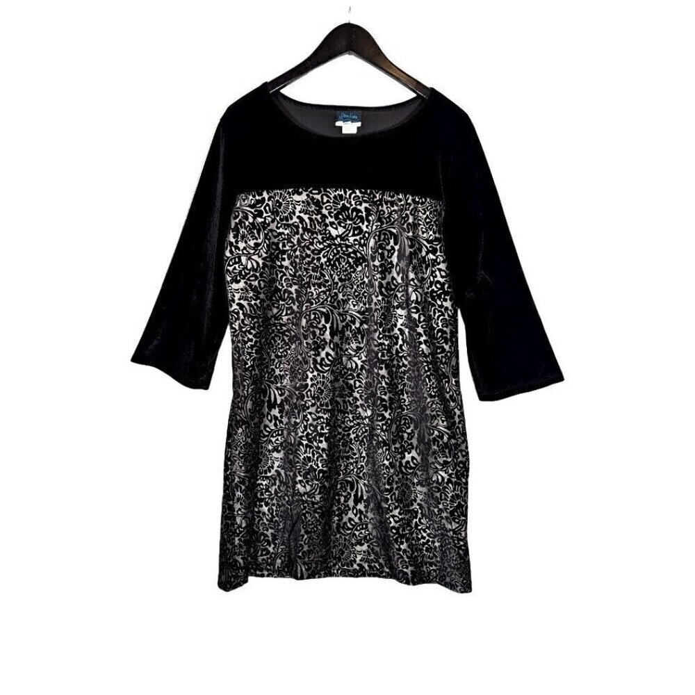Dream Dance Black Midi Dress BURNOUT Crushed Velvet Floral Damask Large Stretch